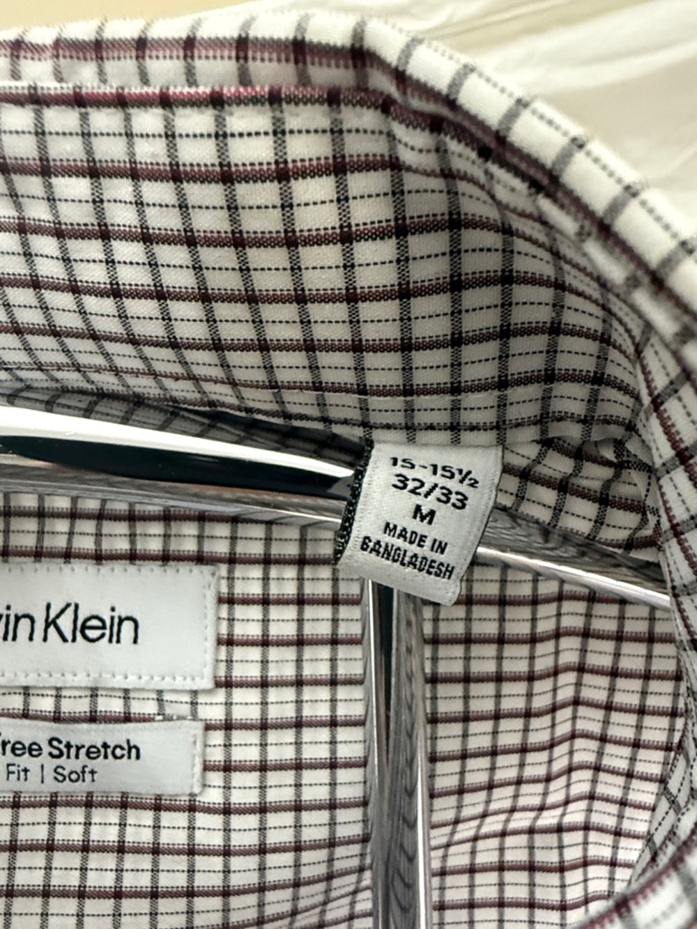 Calvin Klein Men's White and Brown Windowpane Dress Shirt - Picture 3 of 5